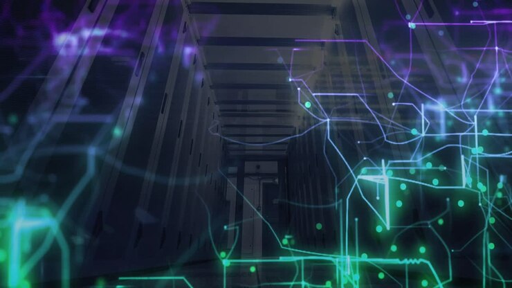 Animation of data processing over server room