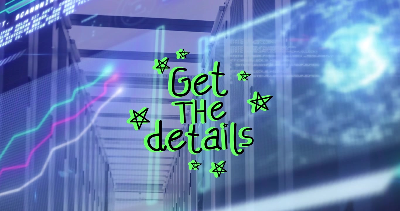 Animation of data processing and get the details text over server room