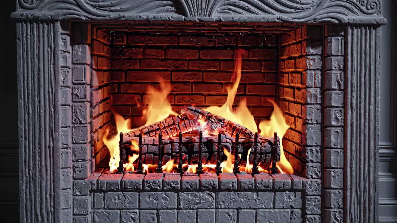 Cozy fireplace with burning logs, captured at eye-level