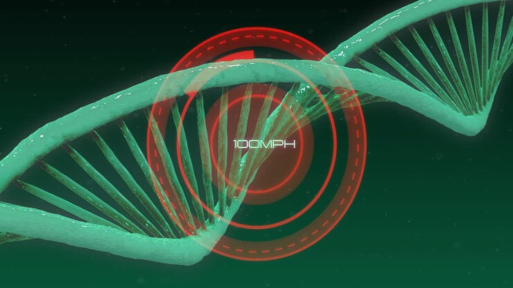 Animation of dna strand and data processing over scope