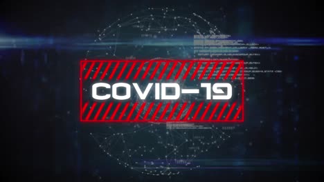 animación del texto de advertencia de covid 19 sobre el procesamiento de datos y el globo