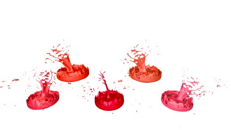 las pinturas bailan con la desaceleración del tiempo en fondo blanco. simulación de salpicaduras 3d de tinta en un altavoz musical que reproduce música. salpicadures como un fondo brillante en ultra alta calidad 4k. tonos de rojo 11