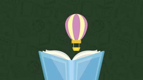 vuelta a la escuela libro de texto y globo de aire animación caliente