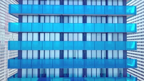 facade of a modern mirrored office building was removed from a drone. close-up