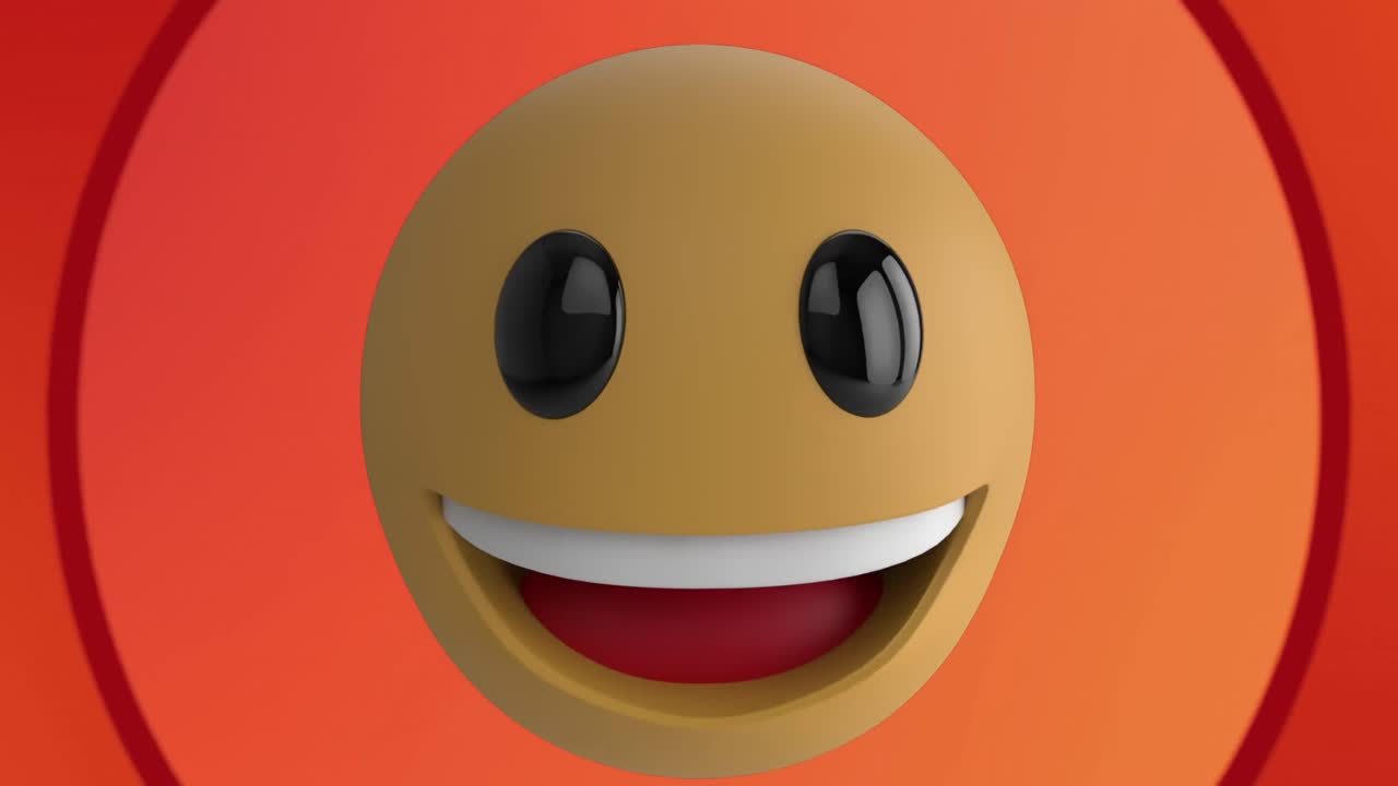 animación de un emoji sonriente en círculos anaranjados en el fondo