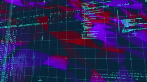 animación del procesamiento de datos sobre formas rojas y azules.