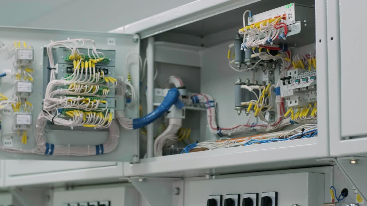 los ingenieros eléctricos inspeccionan los sistemas eléctricos en el gabinete de control de equipos
