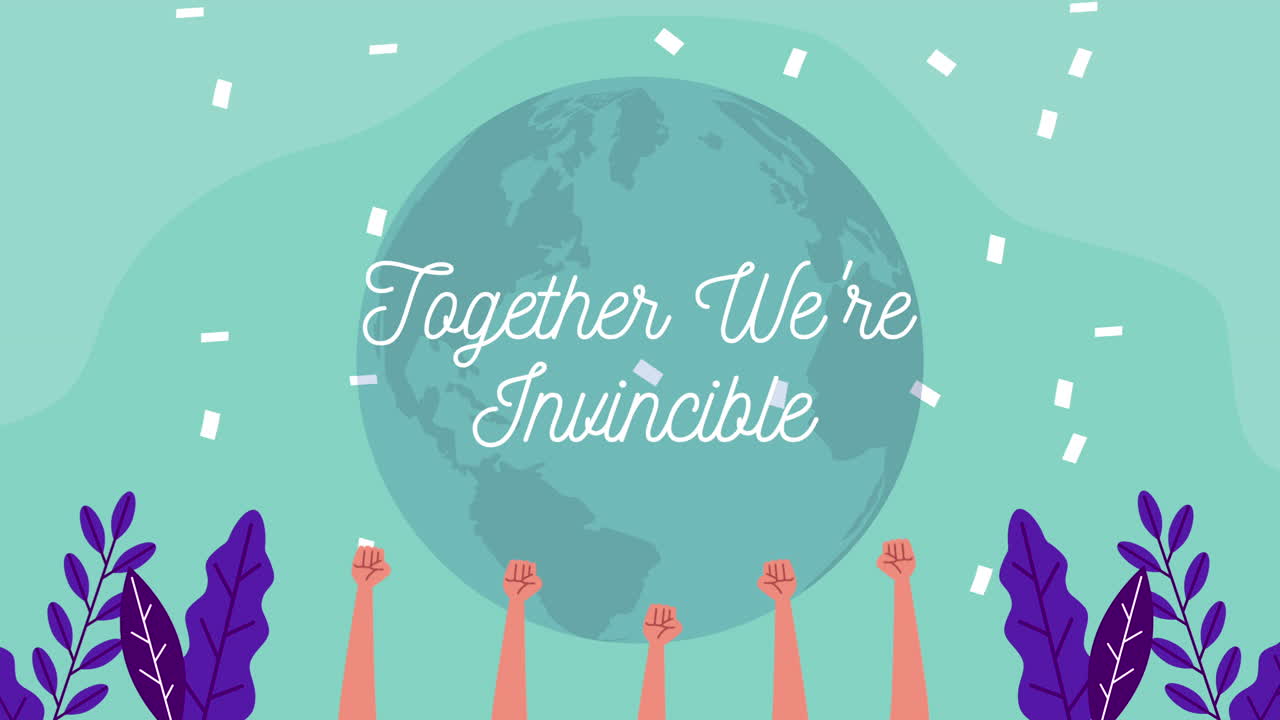 함께 우리는 무적입니다 메시지 글자 캠페인 손을 들어