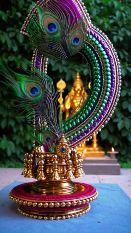 indian religious ornament with peacock feathers