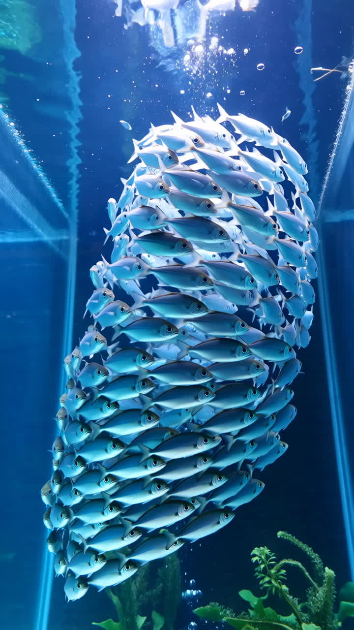 수족관 에서 수영 하는 물고기 들 의 무리