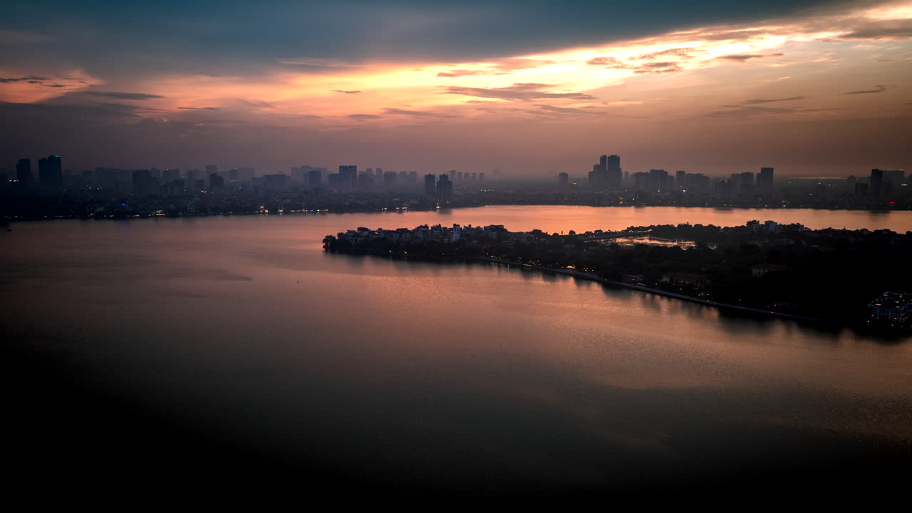 The West Lake (Ho Tay) Is The Largest Natural Lake During Sunset In Hanoi, Vietnam. Aerial Shot