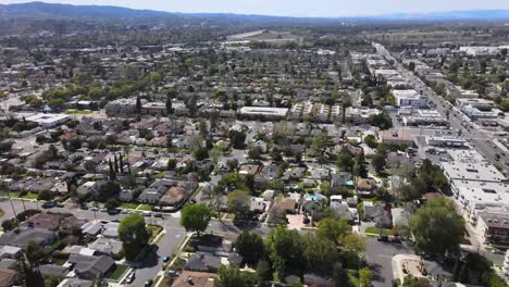 van nuys residential neighborhood of house, aerial view of city, los angeles