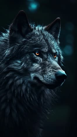 close-up of a wolf with piercing eyes, captured in a low-angle shot