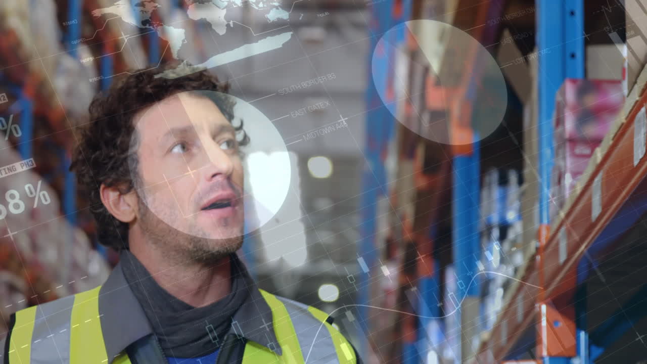 창고에서 일하는 사람에 대한 데이터 처리 애니메이션