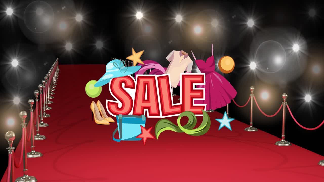 검은색 배경 에 있는 패션쇼 의 빨간 카 ⁇  에 있는 판매 텍스트 의 애니메이션