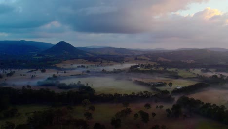 Aerial-View-Of-Mount-Tinbeerwah-At-Sunset-In-Tewantin-National-Park,-Queensland,-Australia