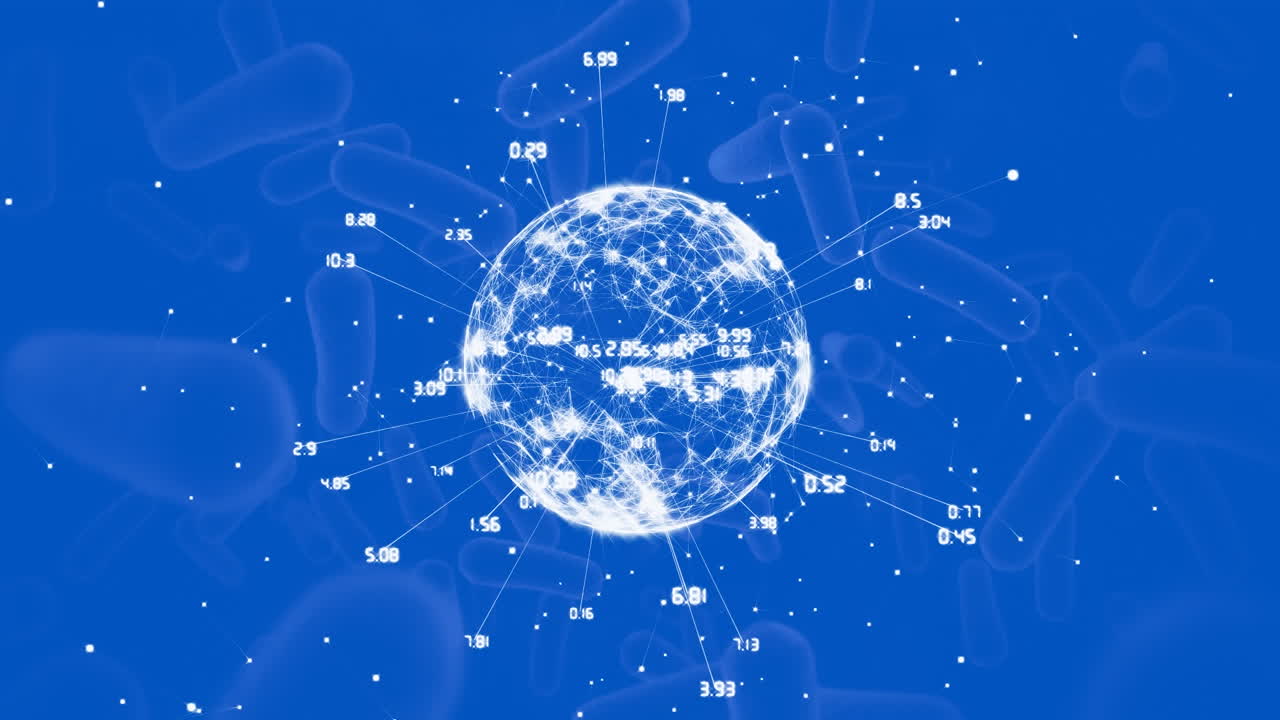 파란색 배경에 여러 개의 혈관에 대해 회전하는 연결 네트워크의 지구