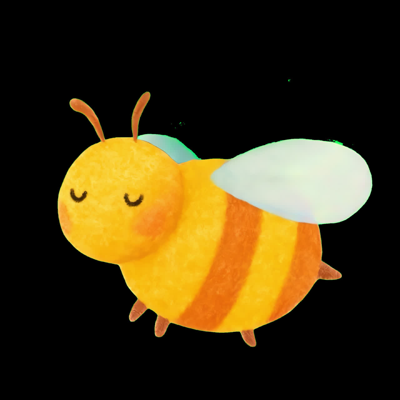 Cute cartoon bee illustration animation isolated asset, transparent 4K video, alpha channel, ProRes