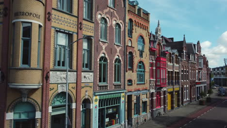 colorful brick buildings in a european town