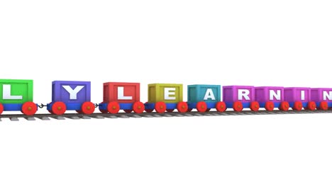 animation of a 3d train carrying early learning letters