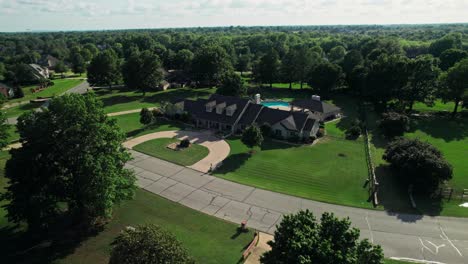 luxury suburban home with pool and lush landscaping