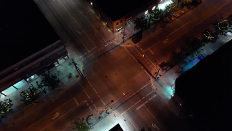 birds eye, top down view of american crossroads early in the morning so very deserted