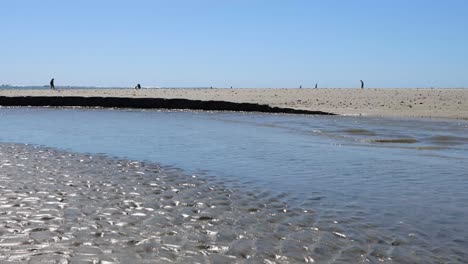 Pequeño-Arroyo-Que-Fluye-Sobre-La-Playa-Hasta-El-Océano