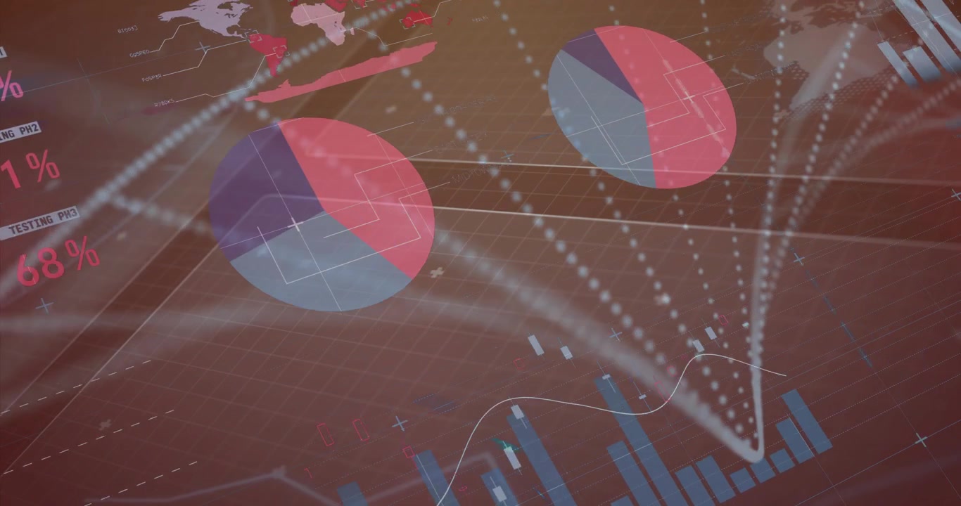 3D dashboard evolving as timeline moves, bars rising, pies sliding, gauges updating for analytics