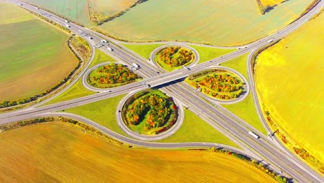 aerial view of highway d5 interchange nearby pilsen, czech republic, central europe. transportation in rural landscape. environmental concept.