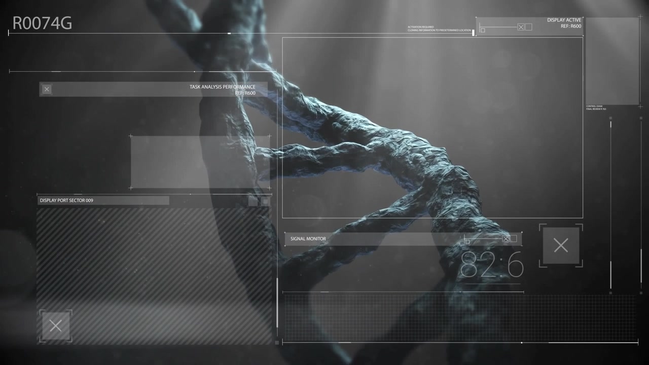Futuristic DNA Helix Analysis with Digital Interface
