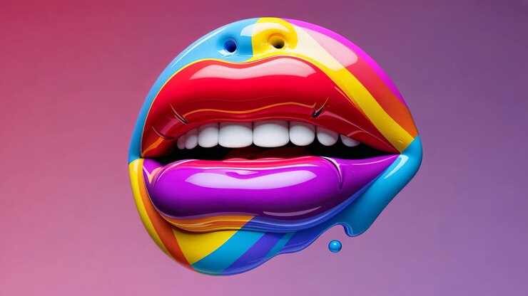Vibrant 3D Abstract Rainbow Lips