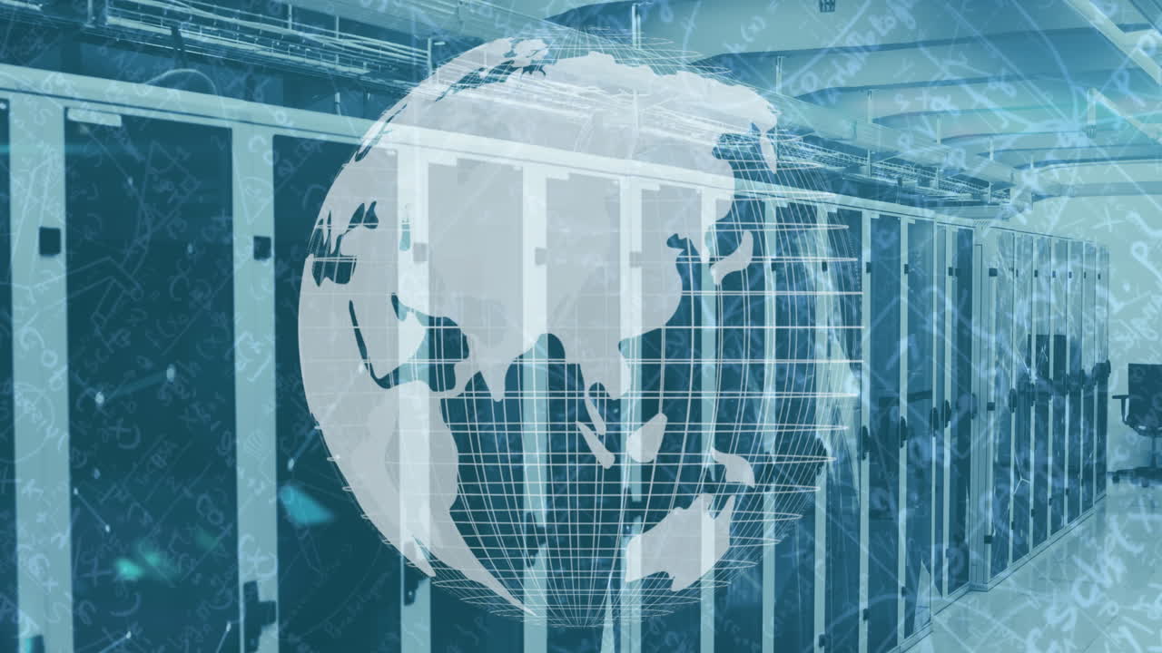 지구의 회전과 컴퓨터 서버를 통한 연결 네트워크의 애니메이션