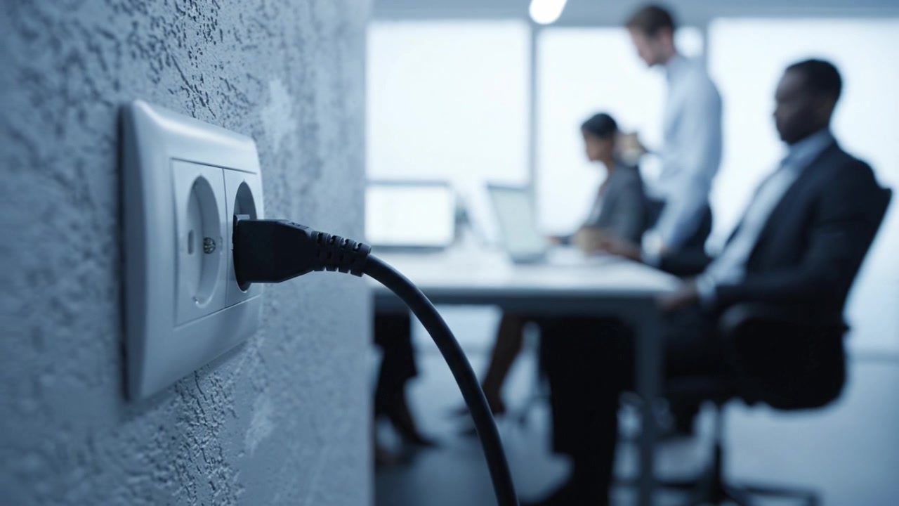 Power Connections in a Modern Office Space: Emphasizing the Importance of Electrical Outlets for Productivity and Connectivity Among Professionals