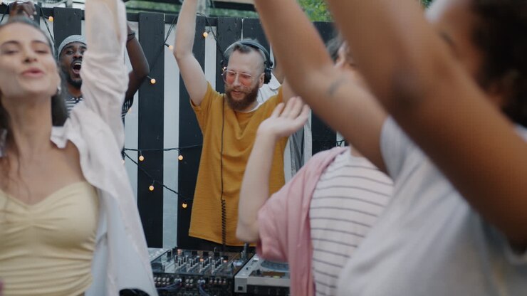Friends enjoying a backyard party