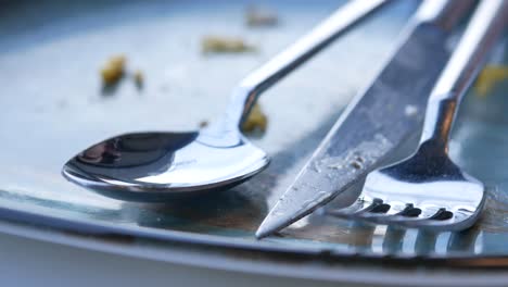 empty plate with cutlery and leftovers