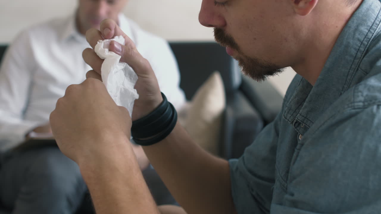 Crying Man Talking in Therapy