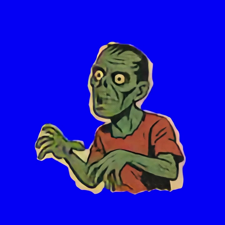 Personaggio zombie animato che si muove su sfondo blu