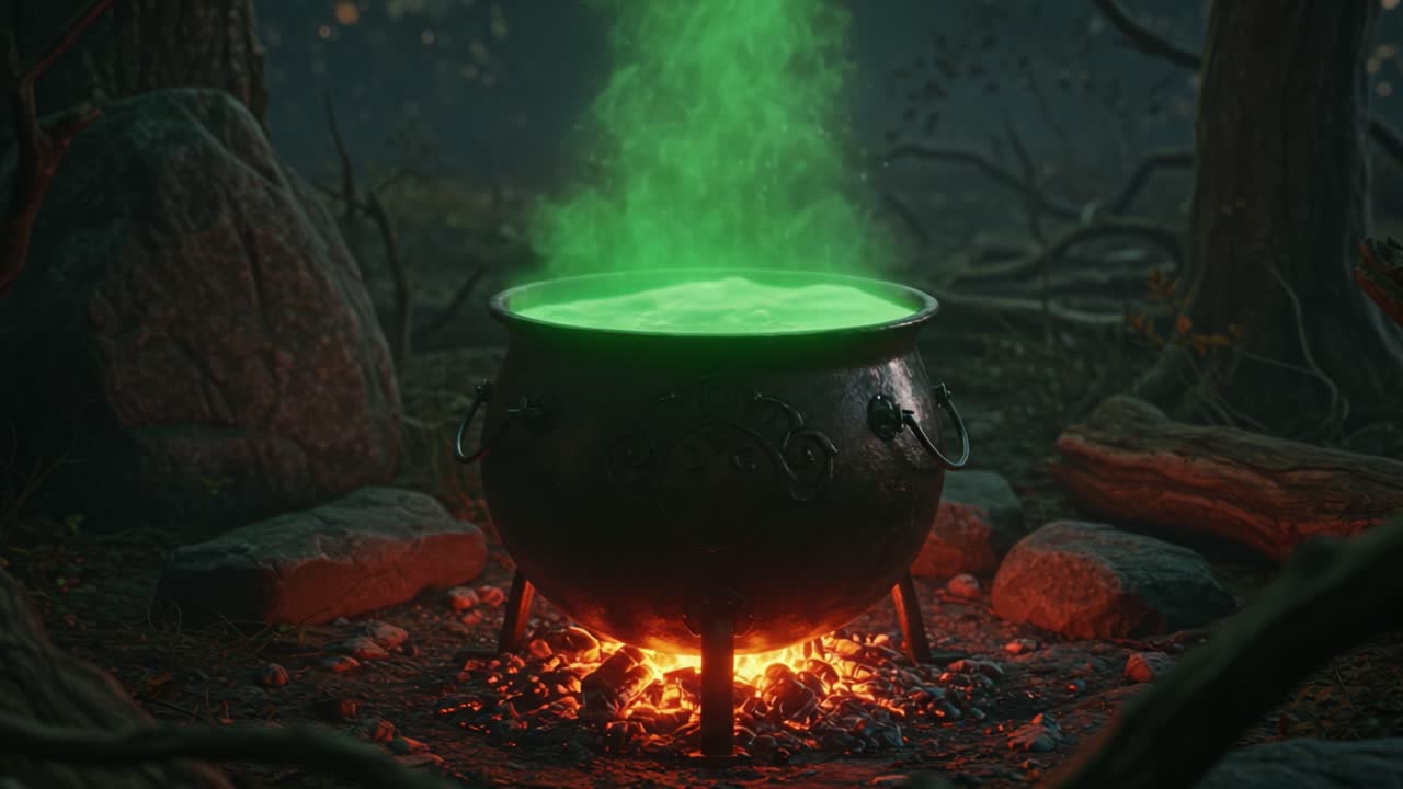 A Cauldron Brewing a Magic Potion in a Forest