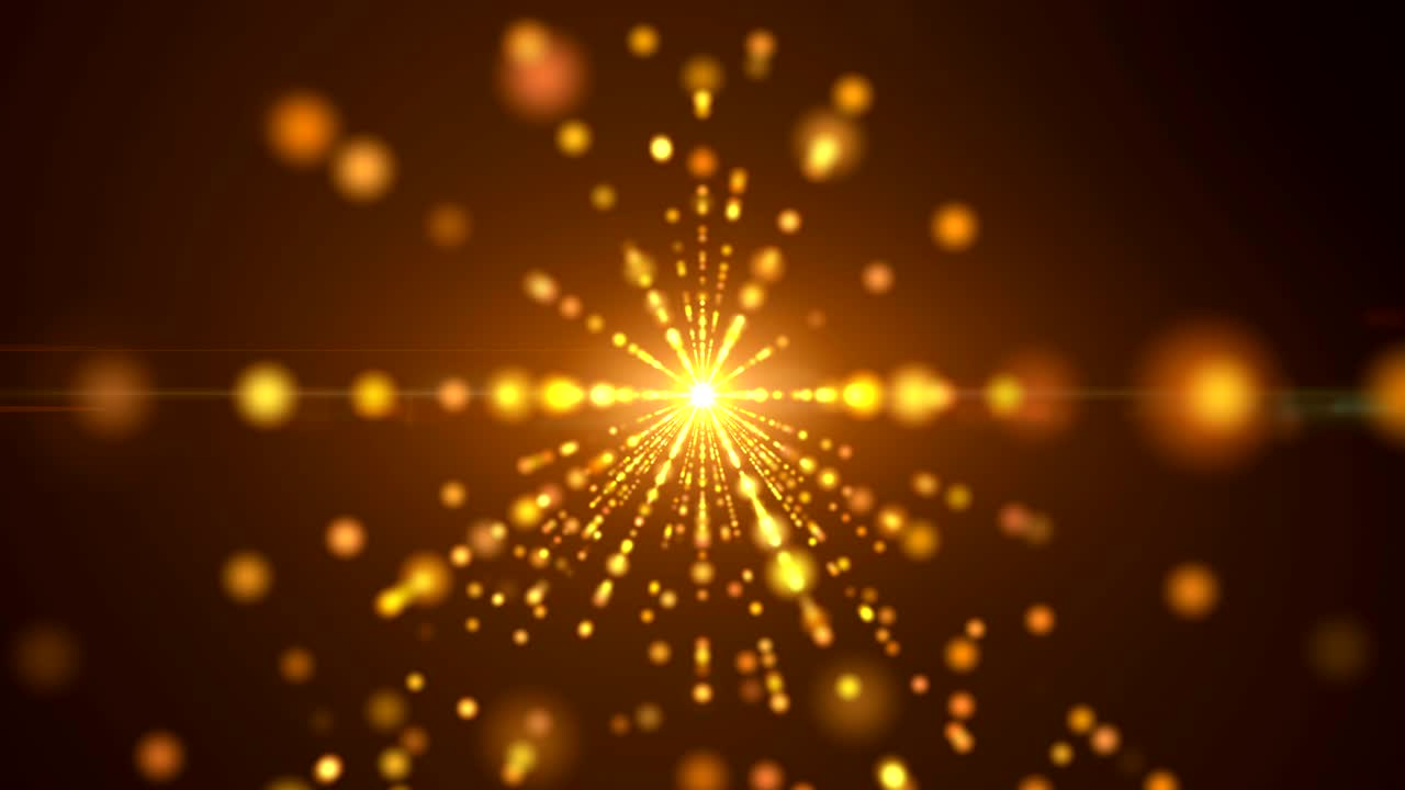 원활한 루프 모션 배경, 오렌지 황금 노란 황금 갈색, 반이는 원 빛 입자의 흔적이 사라집니다.