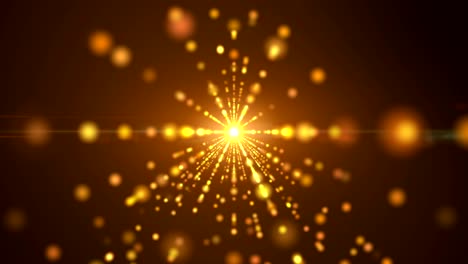 seamless looping motion background, orange gold yellow golden brown, trails of glow circle light particles run out.