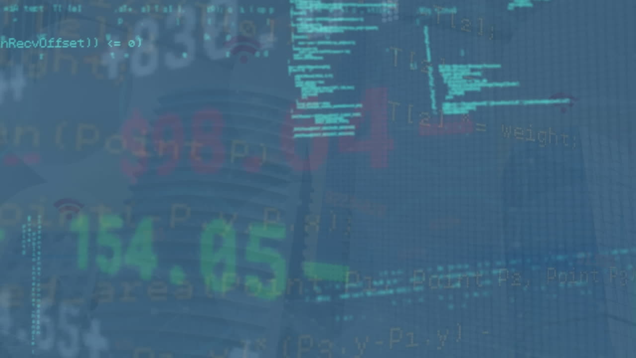 animación del procesamiento de datos sobre el mercado de valores sobre el paisaje urbano