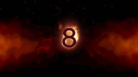 animation of 8 text in burning flames over brown background