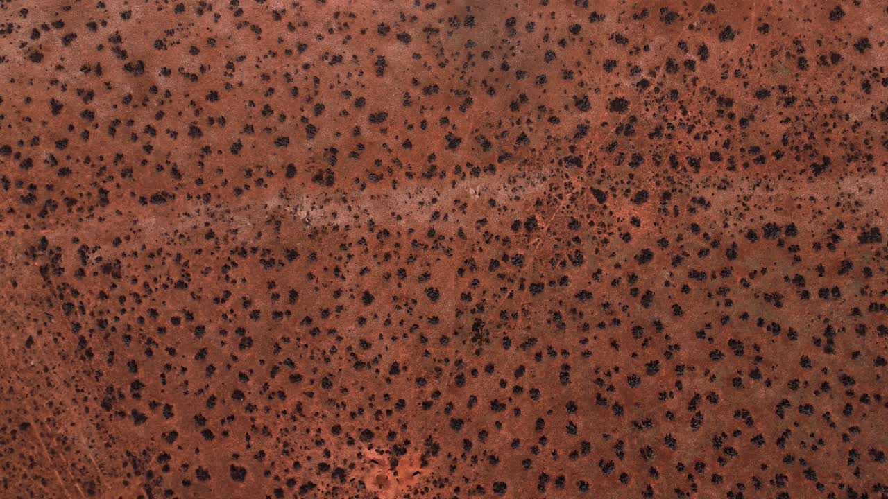 Vista aerea dell'entroterra dell'Australia meridionale che mostra le texture del suolo rosso e la vegetazione rada, sfondo testurizzato a volo d'uccello