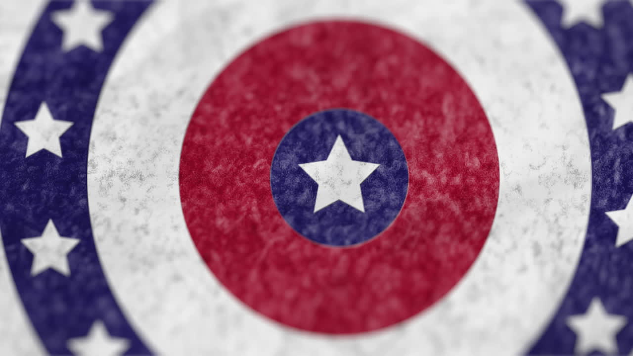 bandera estadounidense con estrellas blancas giratorias con círculos blancos, azules y rojos