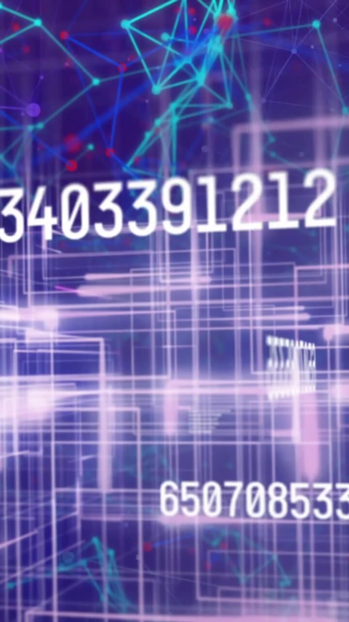 Numeri che cambiano su sfondo blu, con reti plexus e scie luminose