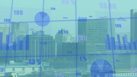 Animation-Der-Finanzdatenverarbeitung-über-Dem-Stadtbild