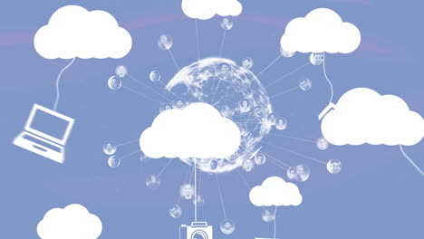 animación del globo y la red de conexiones a través de iconos de nube
