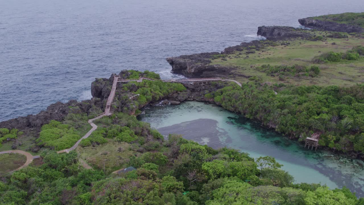 Panoramic shot of the Waikuri Lagoon with nobody at Sumba Indonesia, aerial