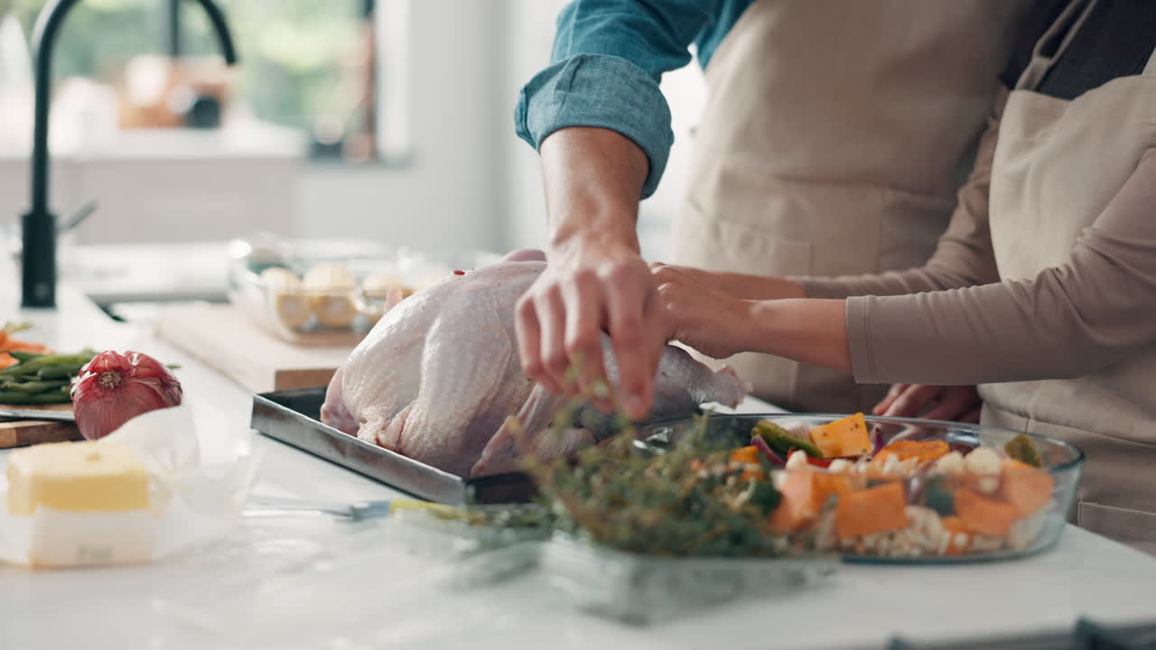 Preparing a turkey with fresh ingredients