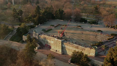 prague, metronome, letná park, czech republic, drone, orbit